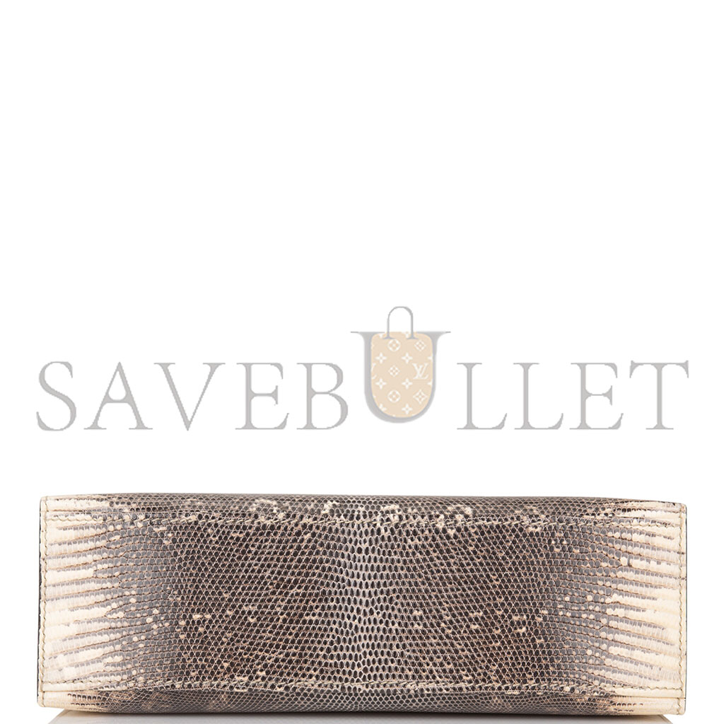 H**mes master ombre mini kelly pochette in shiny varanus salvator lizard with palladium hardware (22*14*7cm)